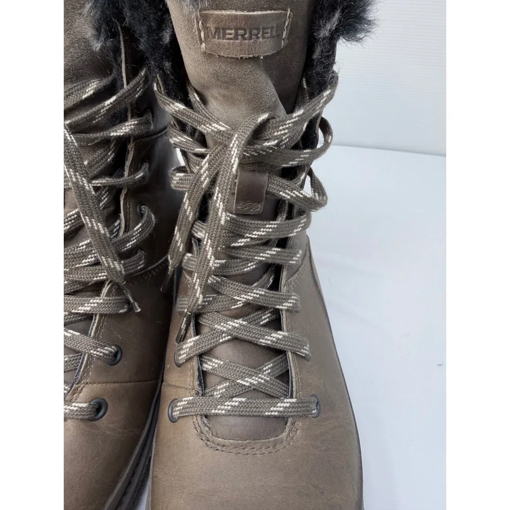 Merrell M-Select DRY Waterproof Brown Leather Faux Fur Winter Boots Womens